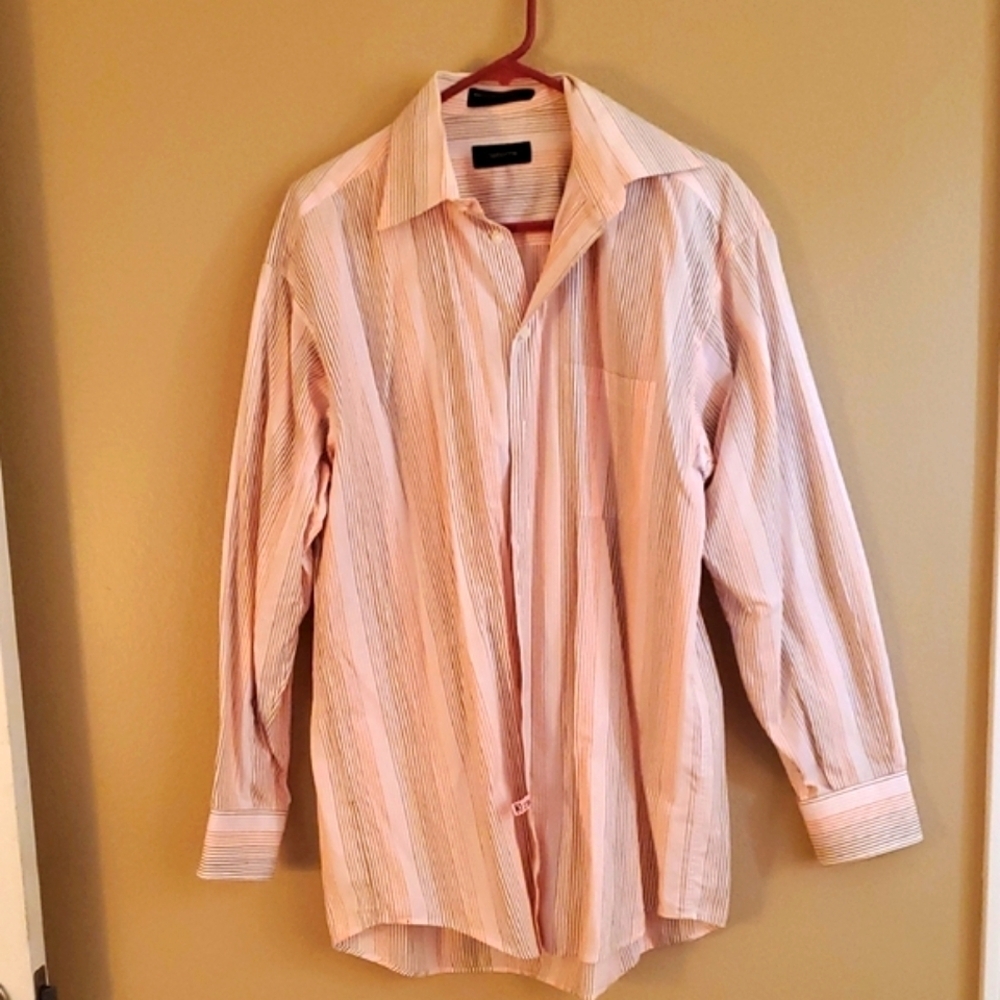 Claiborne Men's Light Orange And Brown Striped Dress Shirt